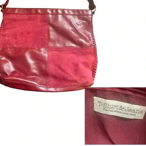 Maroon Red PVC Leather Solid Patchwork Tote Handbag T-Shirt & Jeans Brand Boho